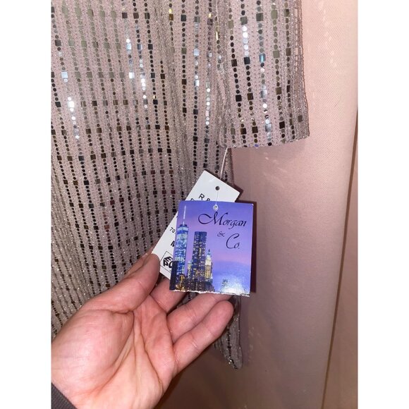 Morgan & Co. Mauve Silver Sequin Long Sleeve Midi Dress Glam New Years Party - Picture 5 of 5